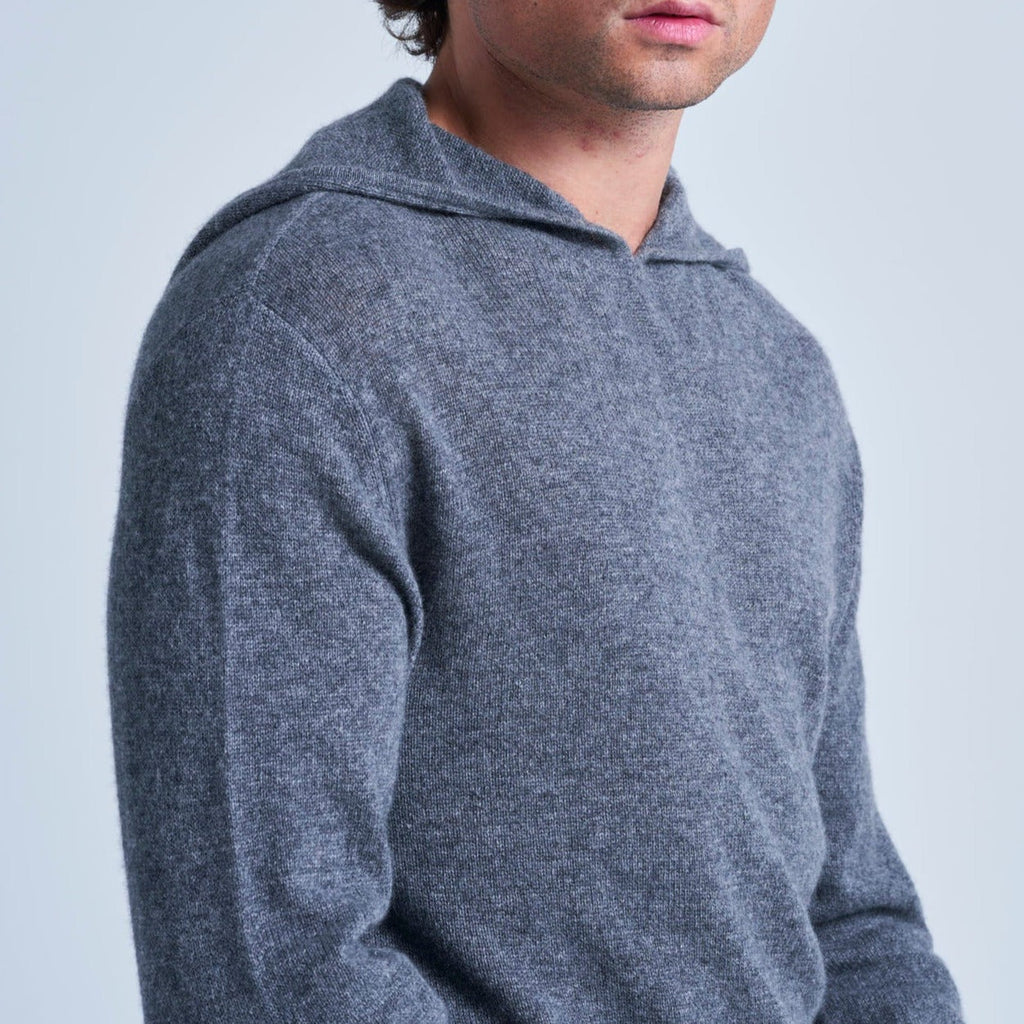 Gilet Capuche Finitions Roulées Leone - Gris Chine Foncé - 100% Cachemire 12Gg - Mixte