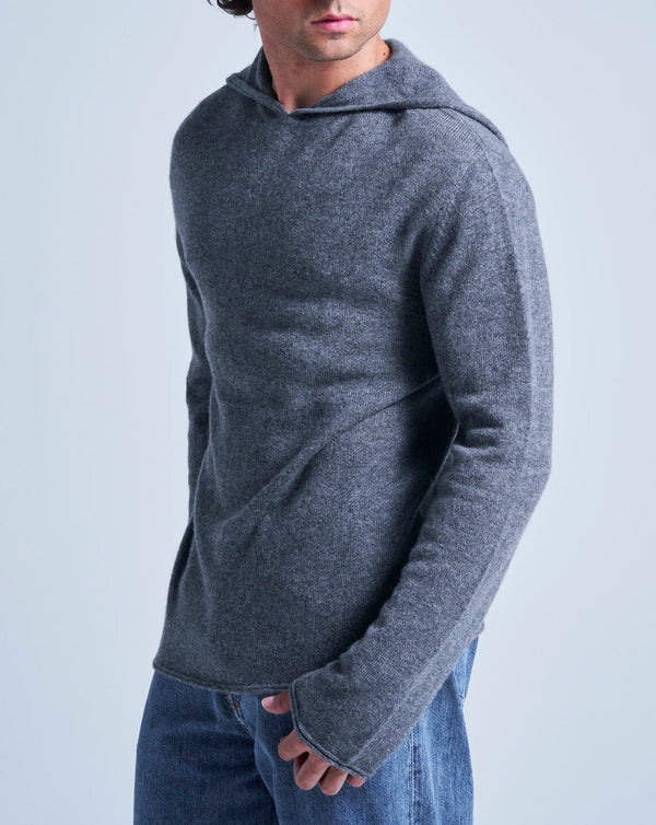 Gilet Capuche Finitions Roulées Leone - Gris Chine Foncé - 100% Cachemire 12Gg - Mixte