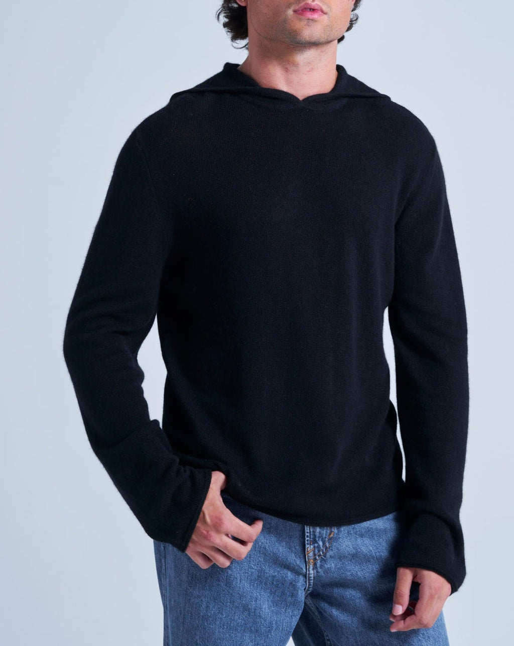 Gilet Capuche Finitions Roulées Leone - Noir - 100% Cachemire 12Gg - Mixte