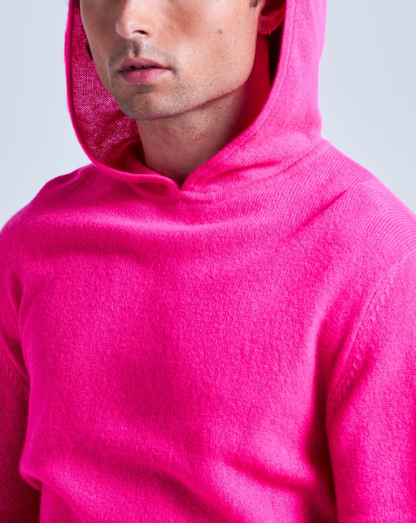 Absolut Cashmere - Gilet Capuche Finitions Roulées Leone - Rose Fluo - 100% Cachemire 12GG - Mixte