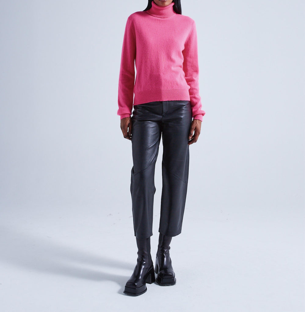 Absolut Cashmere - Pull Col Roulé Manches Longues Themys - Rose Fluo - 100% Cachemire 12GG - Femme