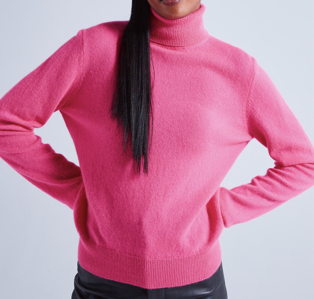 Absolut Cashmere - Pull Col Roulé Manches Longues Themys - Rose Fluo - 100% Cachemire 12GG - Femme