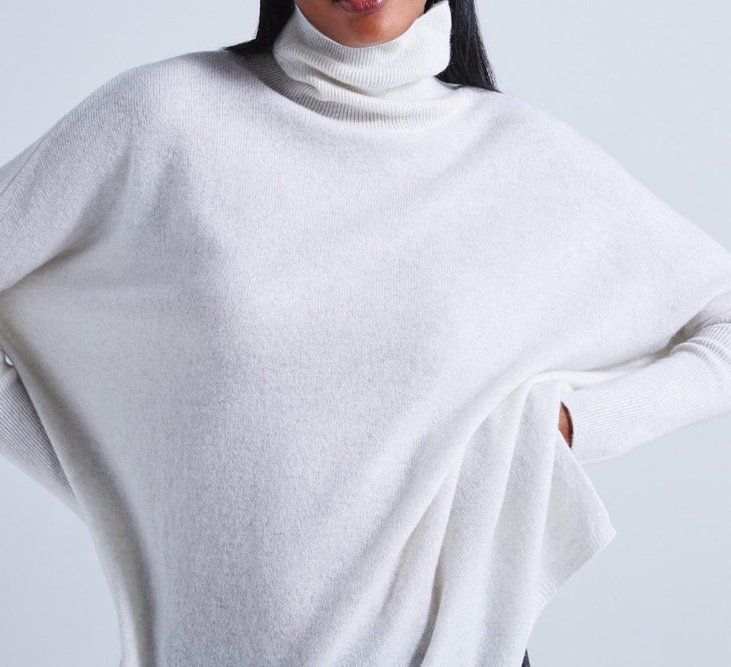 Absolut Cashmere - Poncho Large Col Roulé Clara - Nuage - 100% Cachemire 12GG - Femme