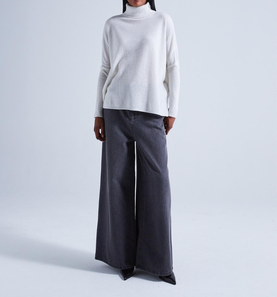 Absolut Cashmere - Poncho Large Col Roulé Clara - Nuage - 100% Cachemire 12GG - Femme