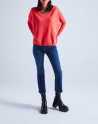 Absolut Cashmere - Poncho Large Col V Camille - Corail Fluo - 100% Cachemire 12GG - Femme