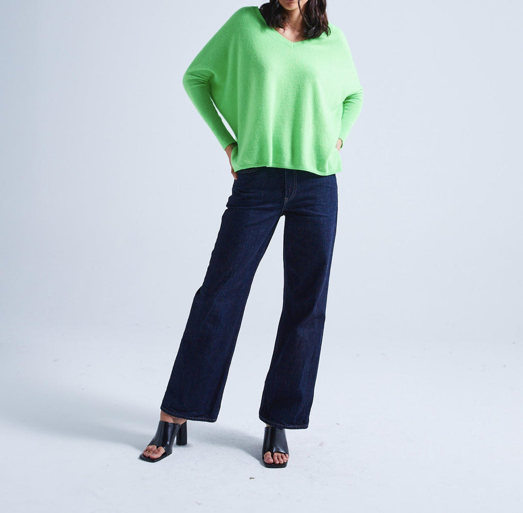 Absolut Cashmere - Poncho Large Col V Camille - Vert Fluo - 100% Cachemire 12GG - Femme
