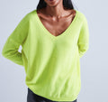 Absolut Cashmere - Pull Large Col V Angele - Jaune Fluo - 100% Cachemire 12GG - Femme