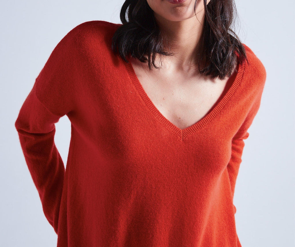 Absolut Cashmere - Pull Large Col V Angele - Nectarine - 100% Cachemire 12GG - Femme