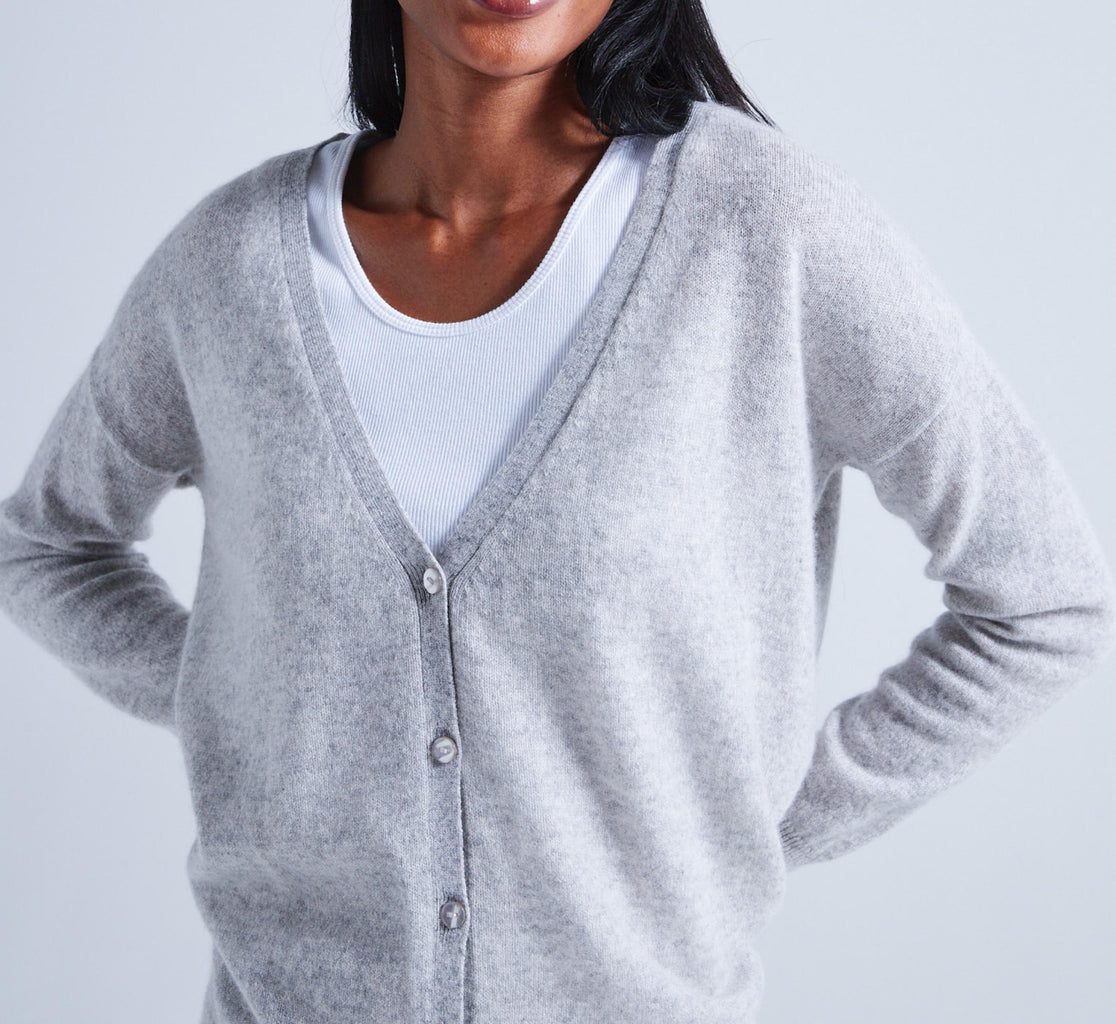 Absolut Cashmere - Cardigan Large Manches Longues Antigone - Gris Chine Clair - 100% Cachemire 12GG - Femme