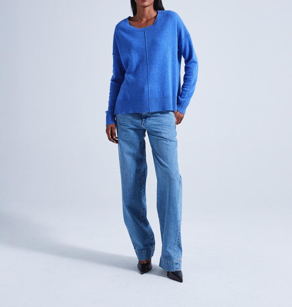 Absolut Cashmere - Pull Col Rond Manches Longues Kenza - Denim - 100% Cachemire 12GG - Femme