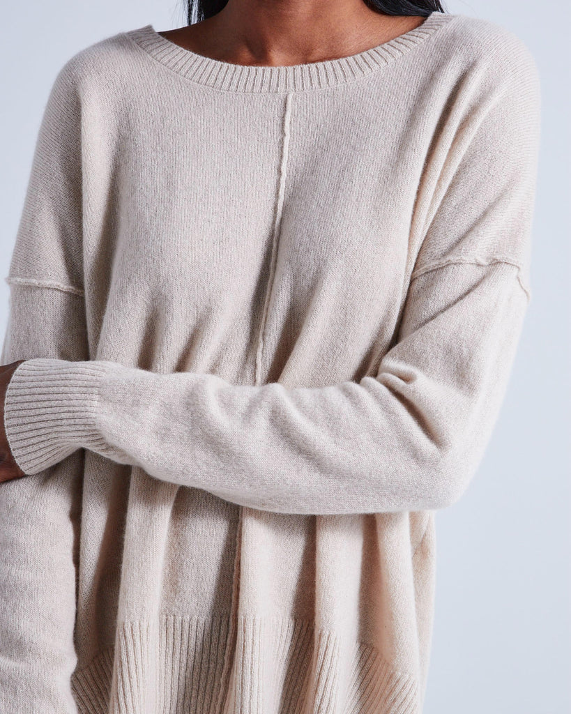Absolut Cashmere - Pull Col Rond Manches Longues Kenza - Grège - 100% Cachemire 12GG - Femme