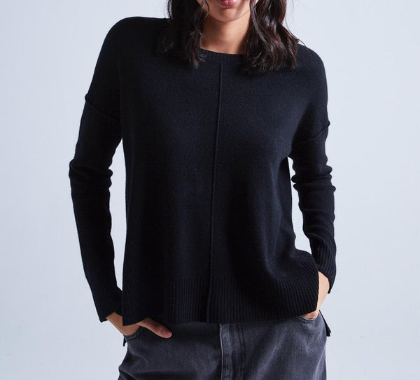 Absolut Cashmere - Pull Col Rond Manches Longues Kenza - Noir - 100% Cachemire 12GG - Femme