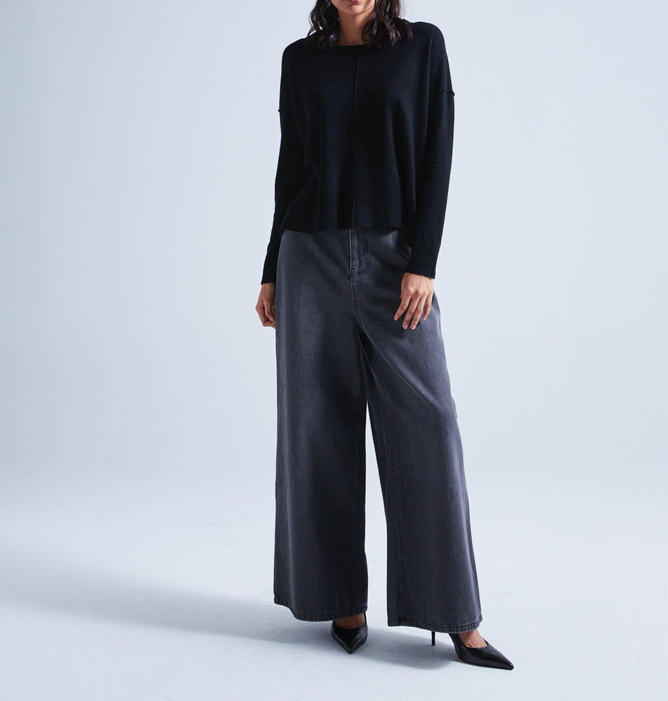 Absolut Cashmere - Pull Col Rond Manches Longues Kenza - Noir - 100% Cachemire 12GG - Femme
