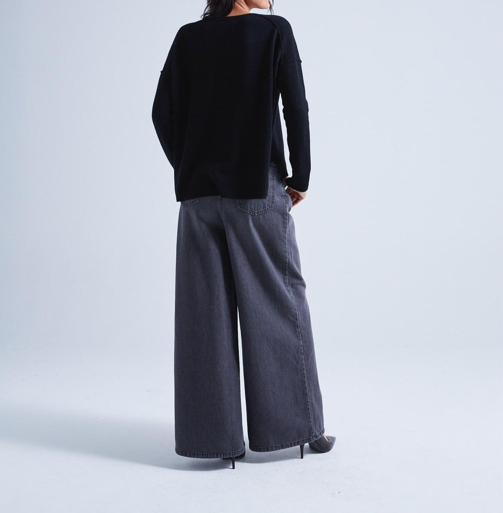 Absolut Cashmere - Pull Col Rond Manches Longues Kenza - Noir - 100% Cachemire 12GG - Femme