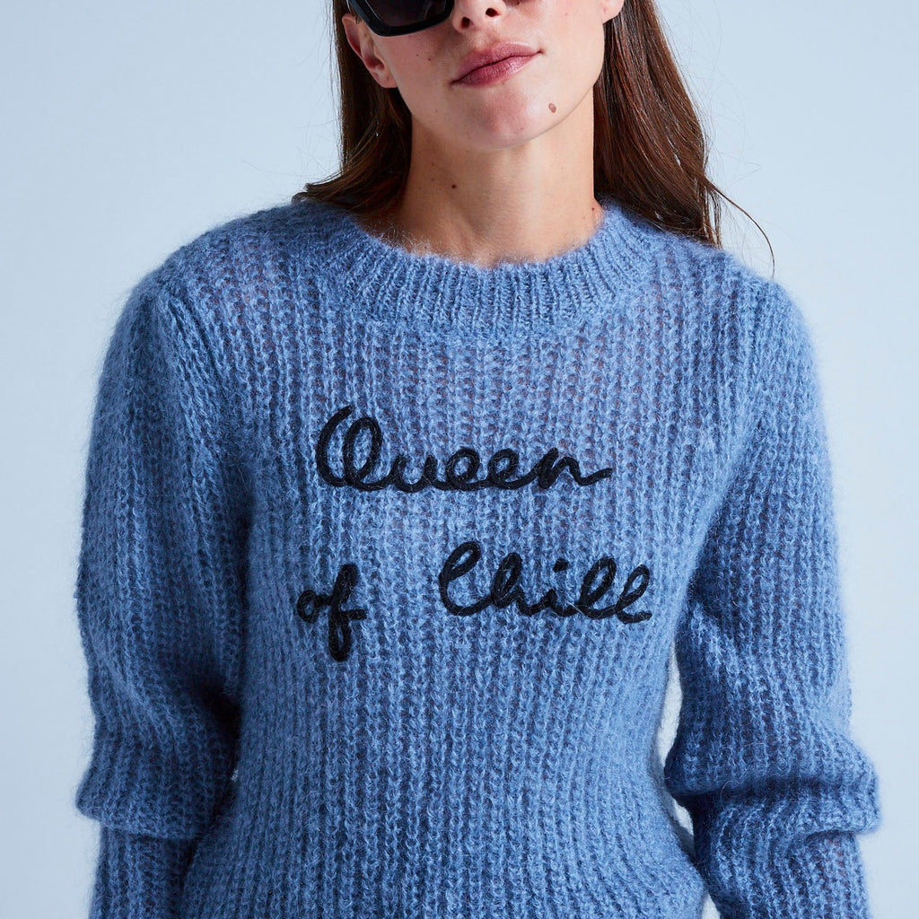 Absolut Cashmere - Pull Col Rond Manches Longues Gigot Elina - Bleu Horizon B Noir - Femme
