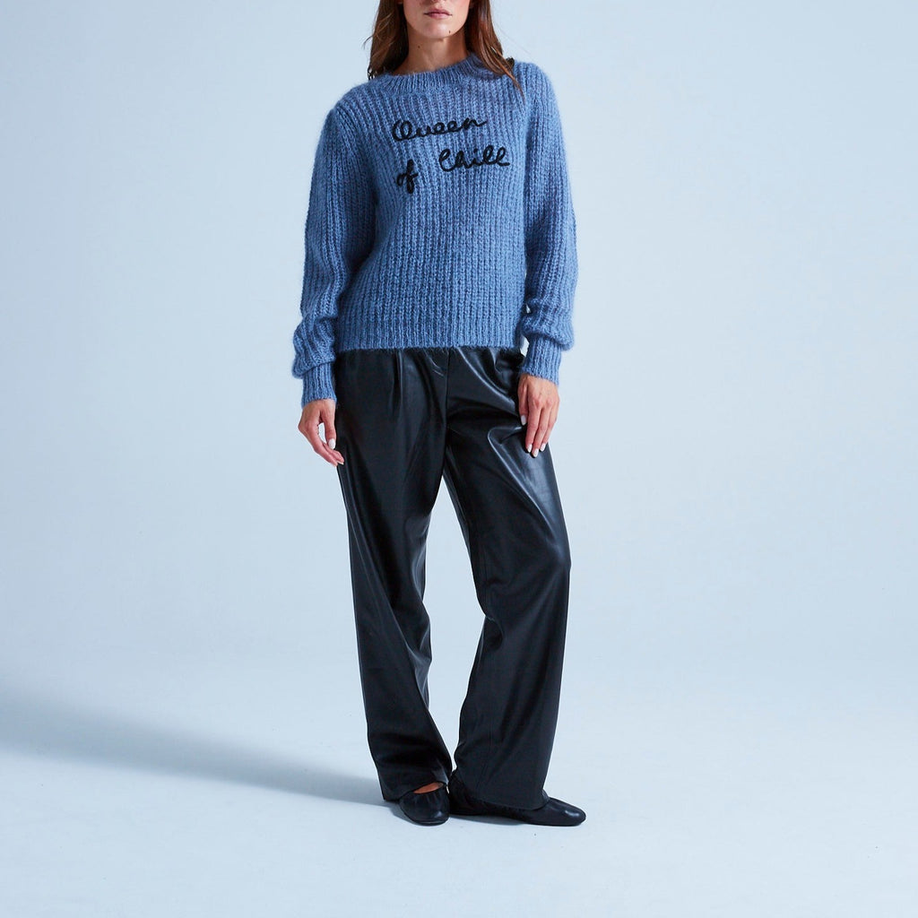 Absolut Cashmere - Pull Col Rond Manches Longues Gigot Elina - Bleu Horizon B Noir - Femme
