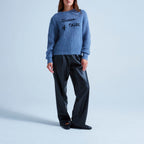 Absolut Cashmere - Pull Col Rond Manches Longues Gigot Elina - Bleu Horizon B Noir - Femme