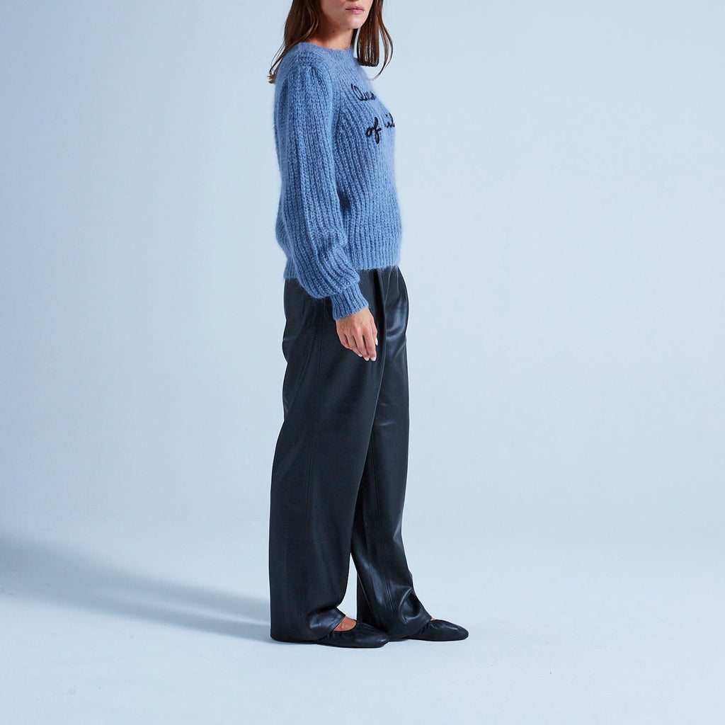 Absolut Cashmere - Pull Col Rond Manches Longues Gigot Elina - Bleu Horizon B Noir - Femme