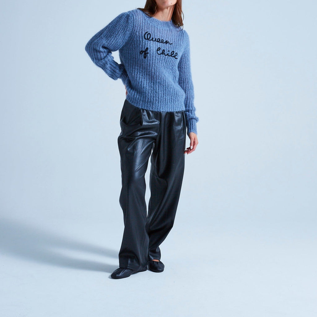 Absolut Cashmere - Pull Col Rond Manches Longues Gigot Elina - Bleu Horizon B Noir - Femme
