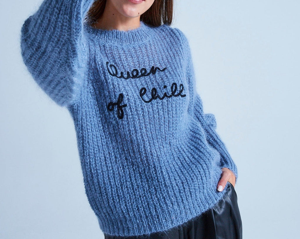 Absolut Cashmere - Pull Col Rond Manches Longues Gigot Elina - Bleu Horizon B Noir - Femme