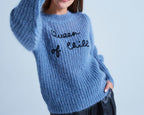 Absolut Cashmere - Pull Col Rond Manches Longues Gigot Elina - Bleu Horizon B Noir - Femme