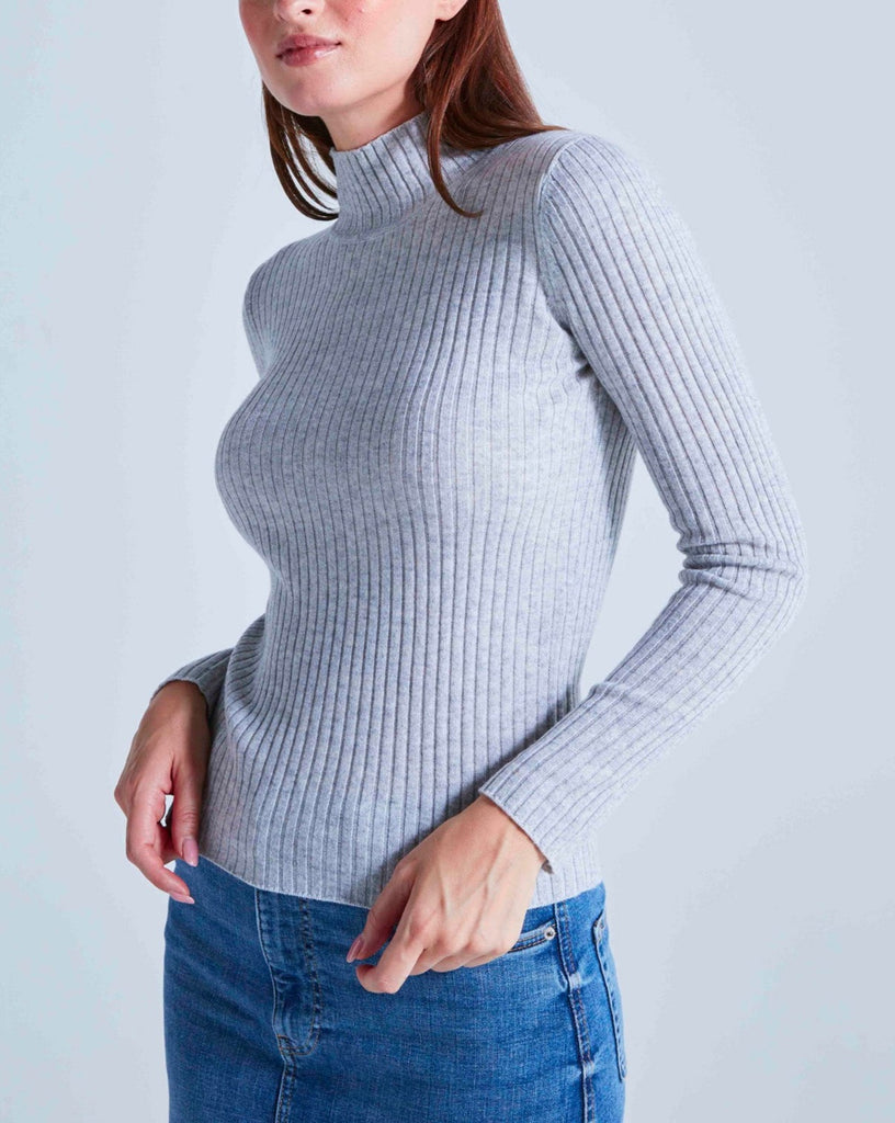 Absolut Cashmere - Pull Col Montant En Cote Selina - Gris Chine Clair - Femme