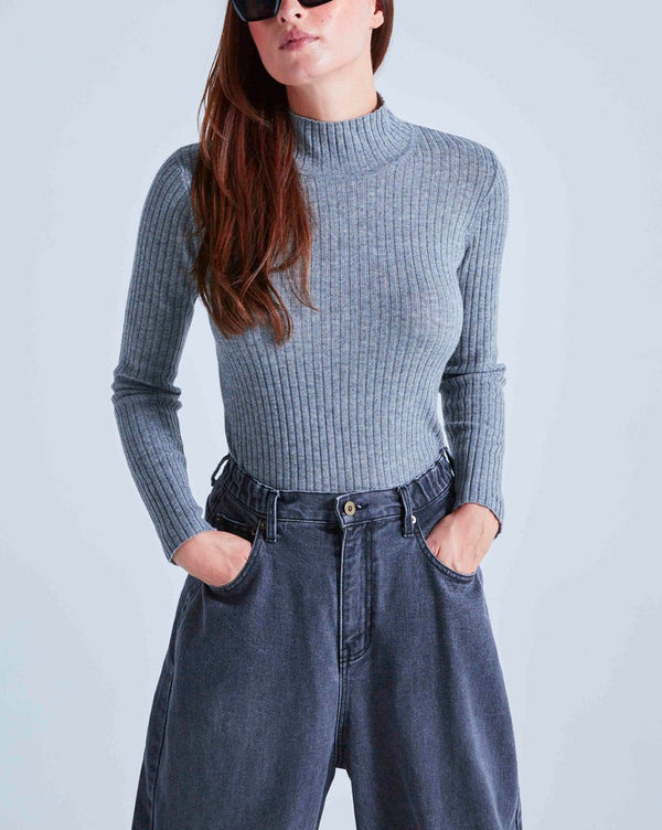 Absolut Cashmere - Pull Col Montant En Cote Selina - Gris Chine Foncé - Femme
