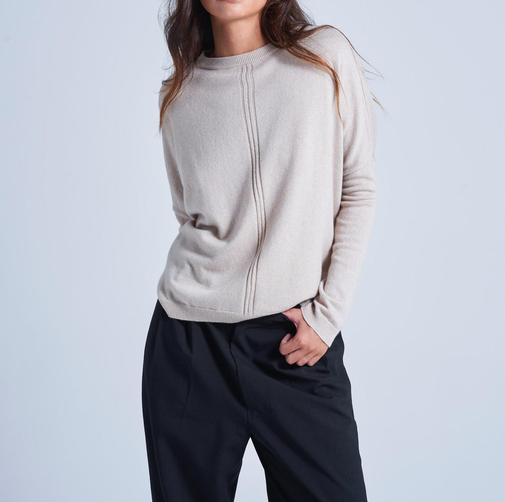 Absolut Cashmere - Pull Col Rond Manches Longues Ligne Central Alda - Grège - Femme