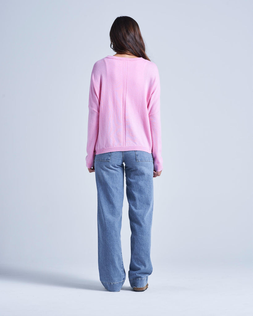 Absolut Cashmere - Pull Col Rond Manches Longues Ligne Central Alda - Rose Bubble Gum - Femme