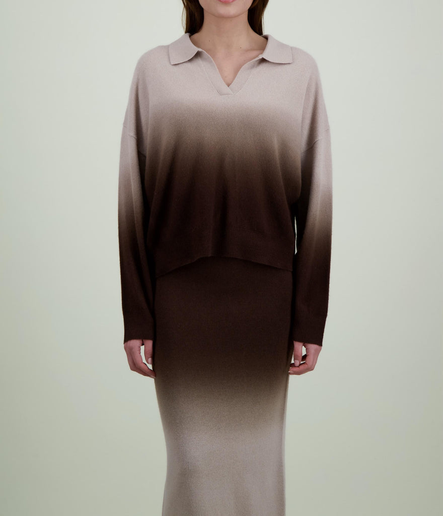 Absolut Cashmere - Polo Manches Longues Dip Dye Karen - Grège Dd Chocolat - Femme