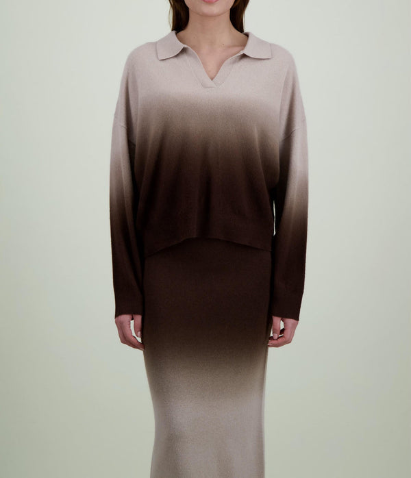 Absolut Cashmere - Polo Manches Longues Dip Dye Karen - Grège Dd Chocolat - Femme
