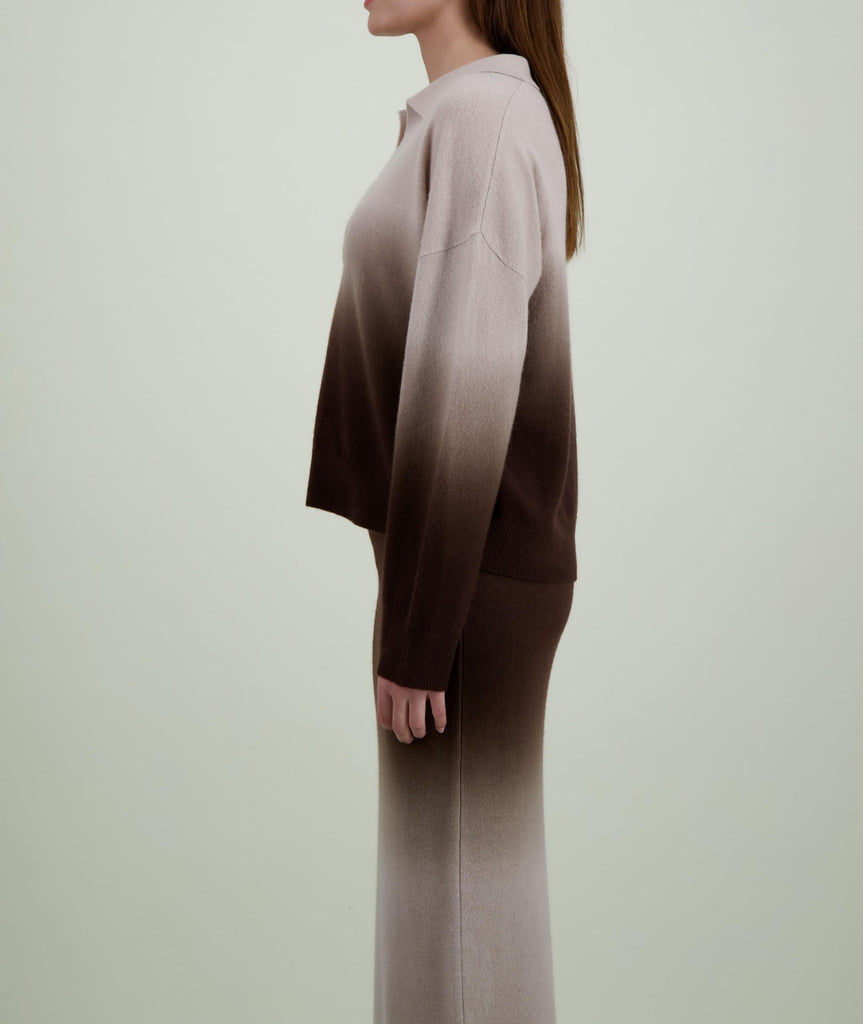 Absolut Cashmere - Polo Manches Longues Dip Dye Karen - Grège Dd Chocolat - Femme