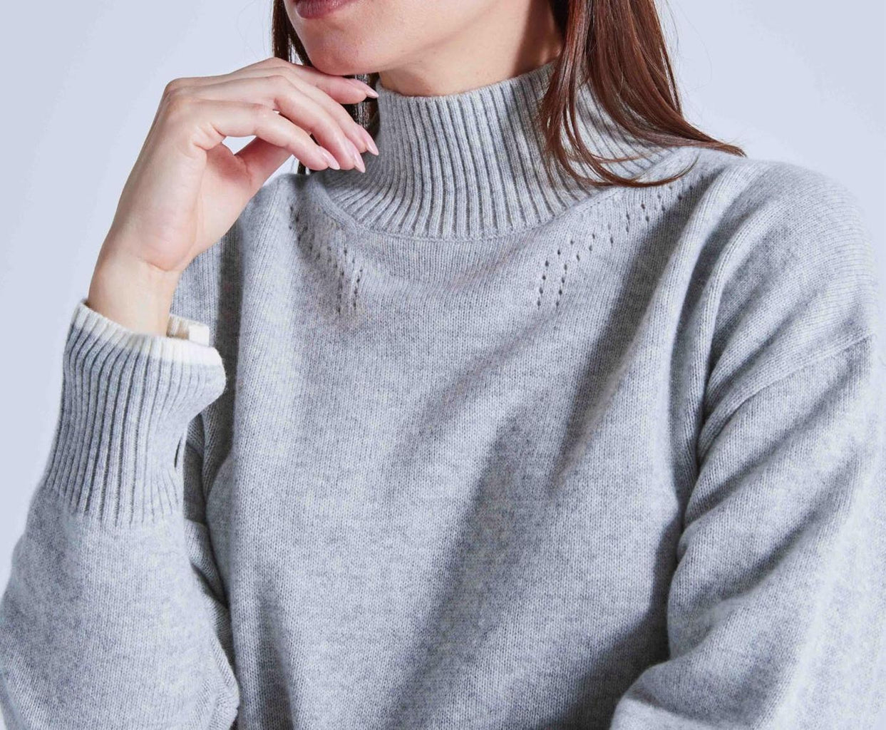 Absolut Cashmere - Pull Manches Longues Rayure Poignets Jackie - Gris Chine Clair-Blanc - Femme