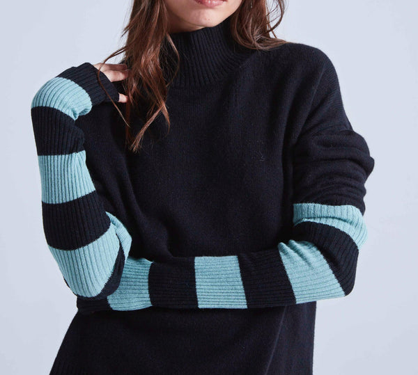 Absolut Cashmere - Mitaines Longues Rayées Avoriaz - Noir-Amande - Femme
