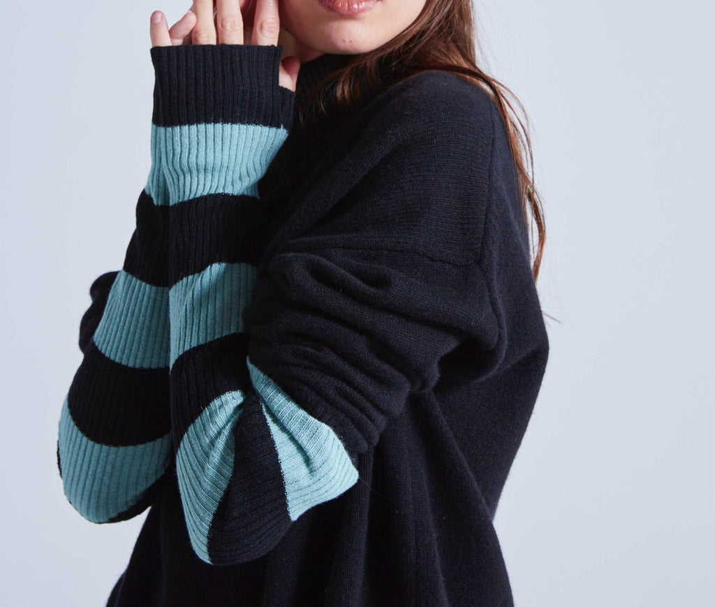 Absolut Cashmere - Mitaines Longues Rayées Avoriaz - Noir-Amande - Femme