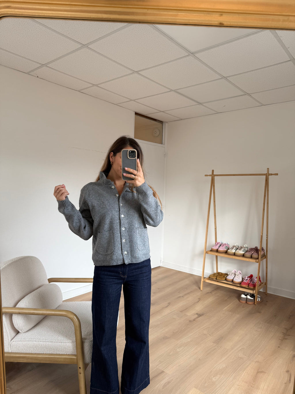 Cardigan À Col Colette Gris