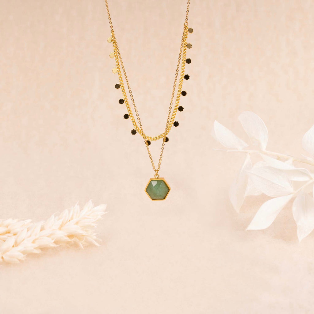 Collier Tupai Aventurine Verte - Laiton Doré