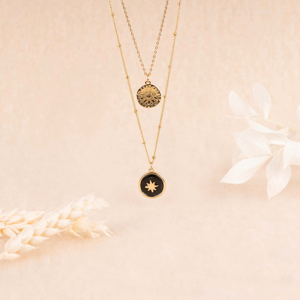 Collier Capri En Résine Noire - Laiton Doré