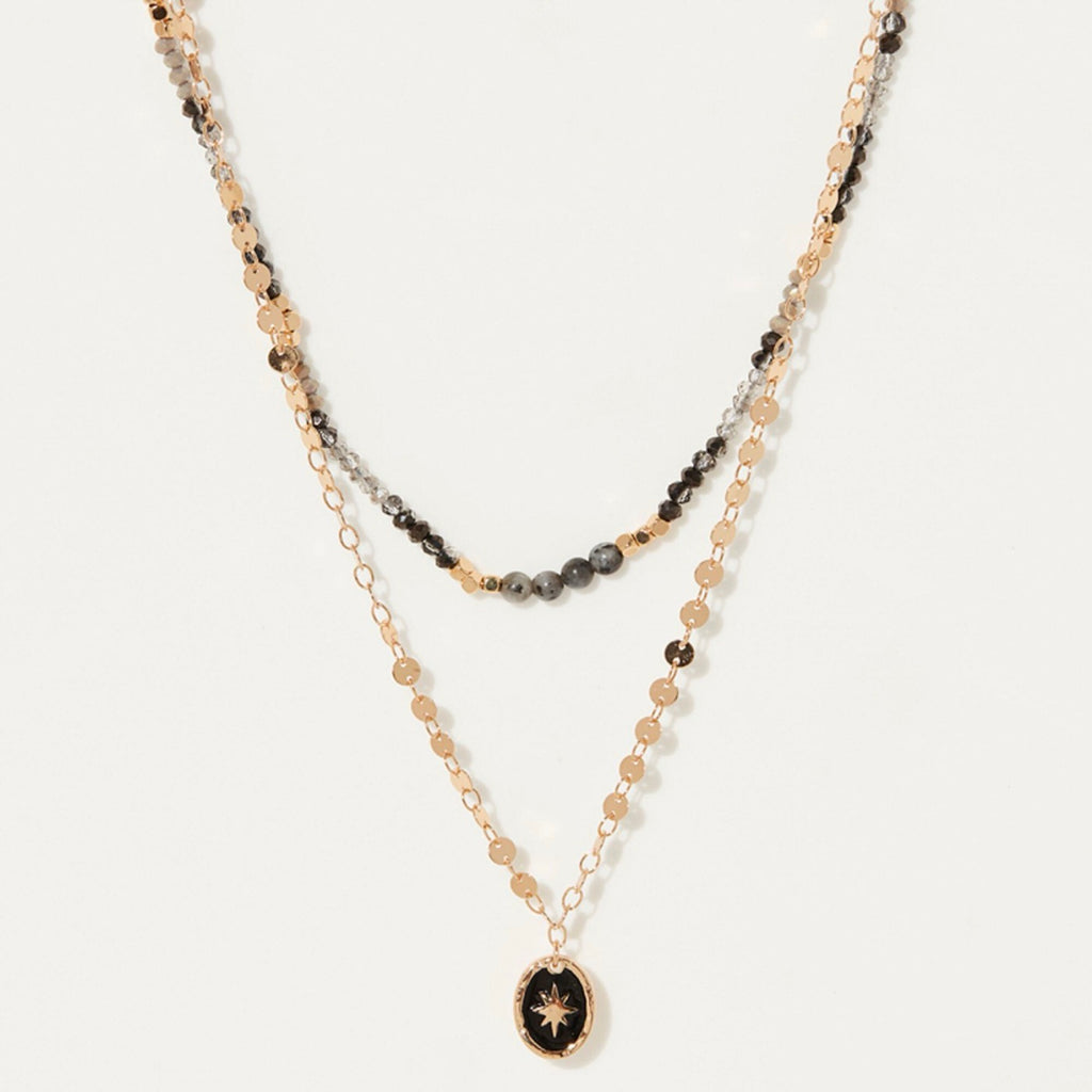 Collier Norala Résine Noire - Laiton Doré