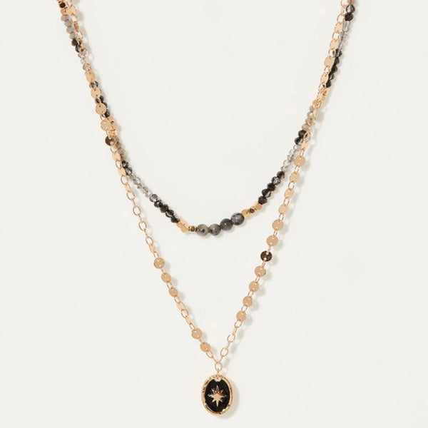 Collier Norala Résine Noire - Laiton Doré
