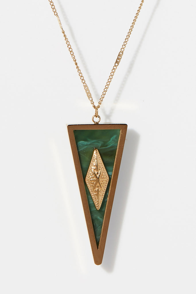Collier Laak En Résine Verte - Laiton Doré