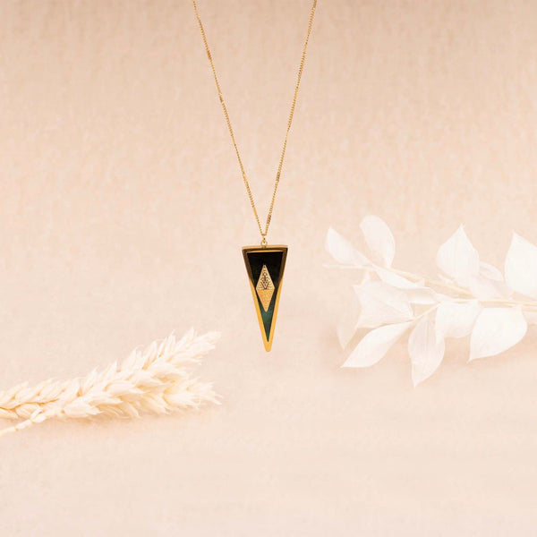 Collier Laak En Résine Verte - Laiton Doré