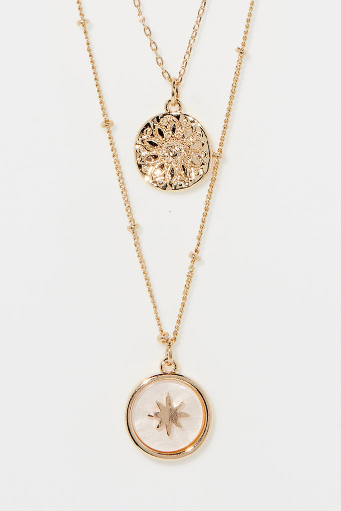 Collier Rosario En Résine Blanche - Laiton Doré