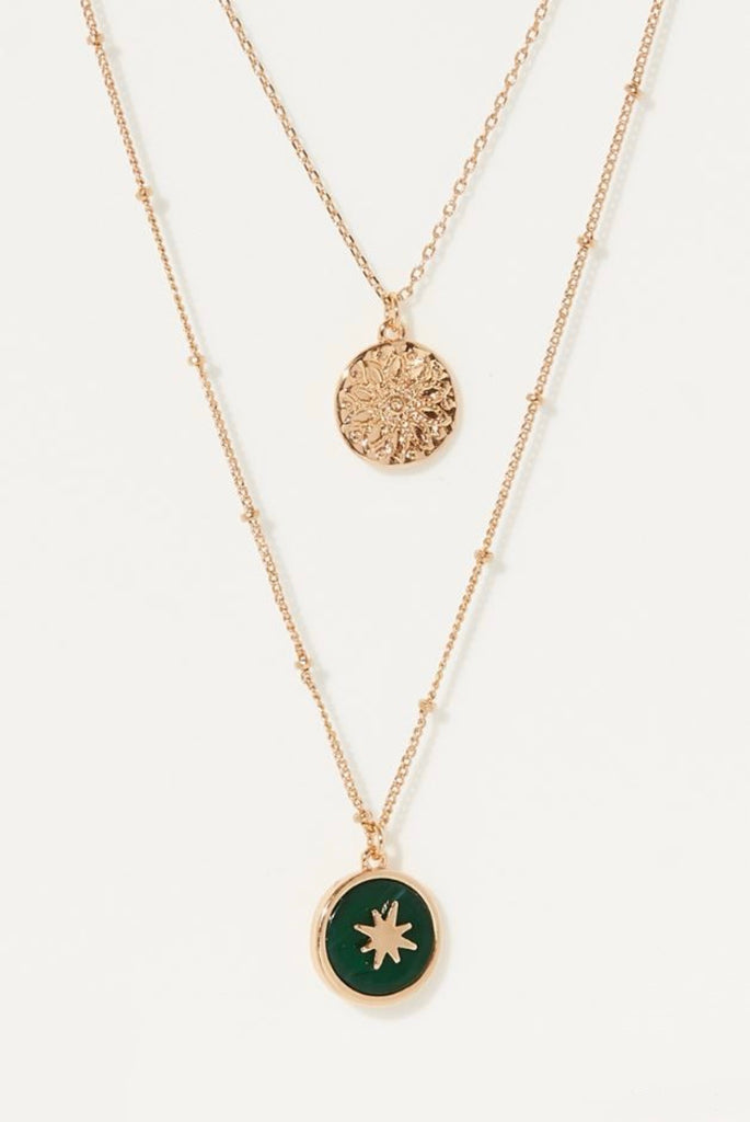 Collier Rosario En Résine Vert Olive - Laiton Doré