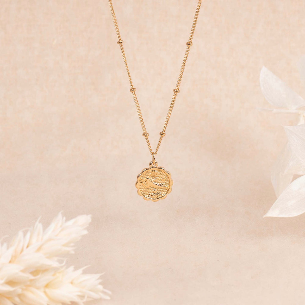 Collier Médaille Astrologique Verseau - Laiton Doré
