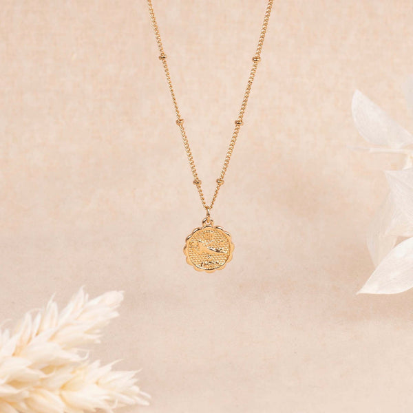 Collier Médaille Astrologique Verseau - Laiton Doré