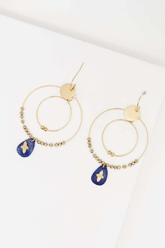 Boucles D'Oreilles Plaqué Or Jaune Et Fluorite - Laiton Doré
