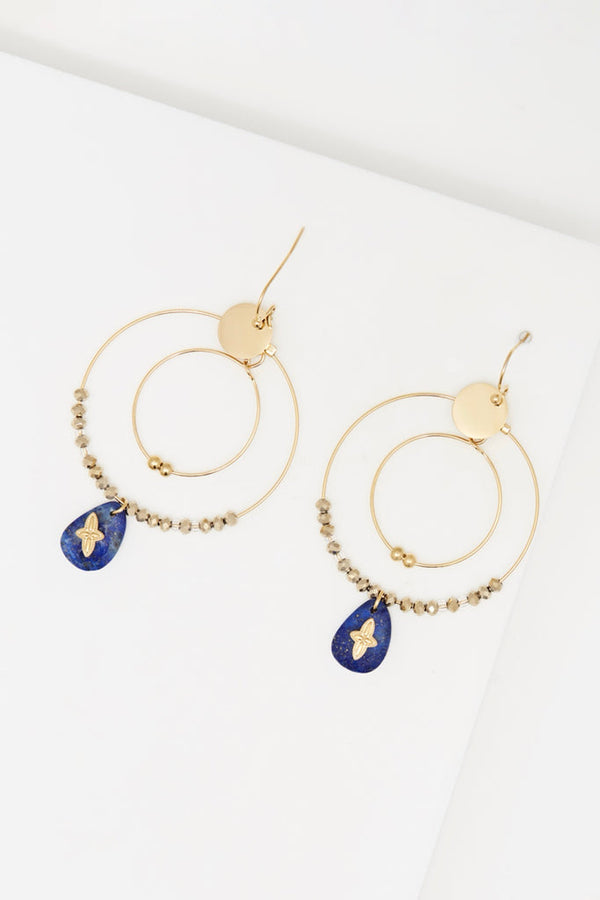 Boucles D'Oreilles Plaqué Or Jaune Et Fluorite - Laiton Doré