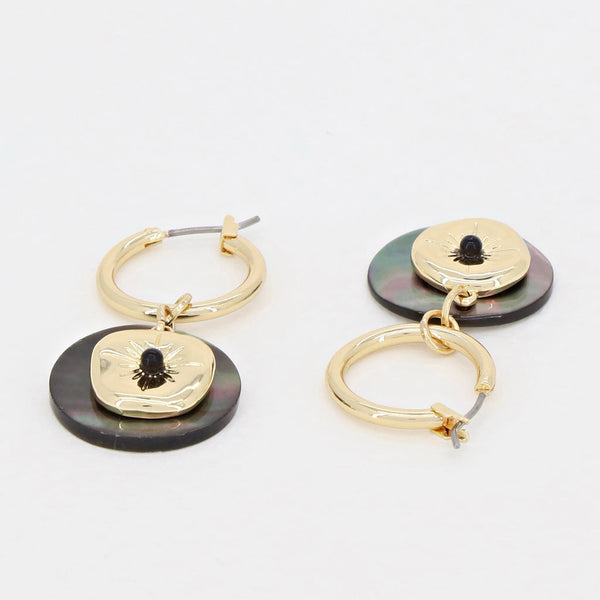 Boucles D'Oreilles Piton Nacre Noire - Laiton Doré