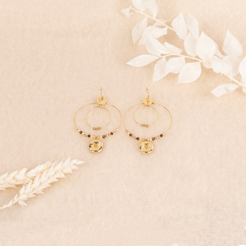 Boucles D'Oreilles La En Gris - Laiton Doré
